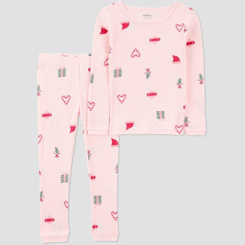 Carter's Girl's Pink Christmas Icons Long Sleeve Cotton Pajama Set 2 Pieces | Carter's  In Lebanon