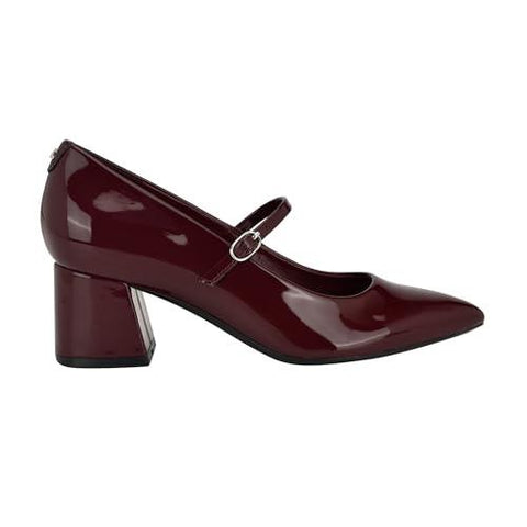 Calvin Klein Women's Leora Block Heel Pointy Toe Dress Pumps - Dark Red Patent