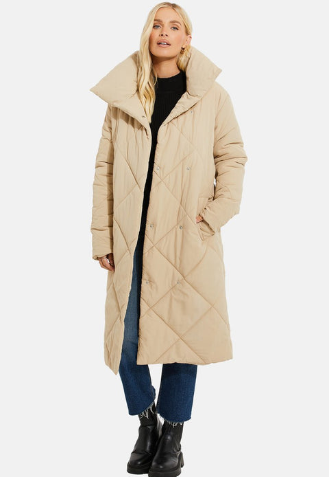 Threadbare Women's Beige Quilted Hooded Coat | Threadbare  In Lebanon