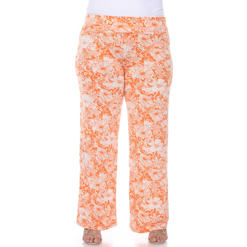 White Mark Women's Orange & White Plus Size Floral Paisley Palazzo Pants | White Mark In Lebanon