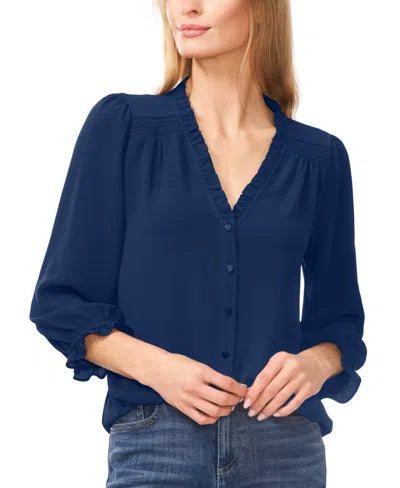 CeCe Women's Navy Ruffled Button-Front Top Blouse | CeCe In Lebanon