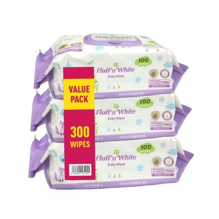 Fluff n White Baby Wipes Value Pack - 100 Sheets X3 | Fluff n White In Lebanon