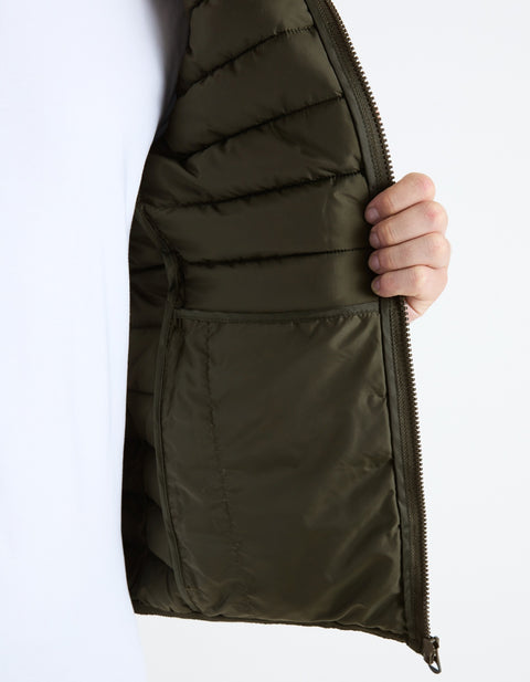 Celio Men's Dark Khaki Lightweight Puffer Jacket With Hood | Celio In Lebanon
