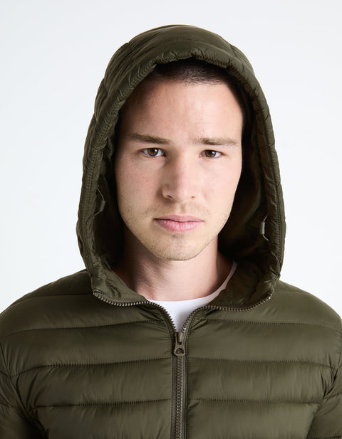 Celio Men's Dark Khaki Lightweight Puffer Jacket With Hood | Celio In Lebanon