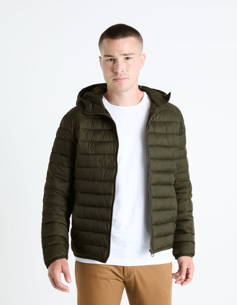Celio Men's Dark Khaki Lightweight Puffer Jacket With Hood | Celio In Lebanon