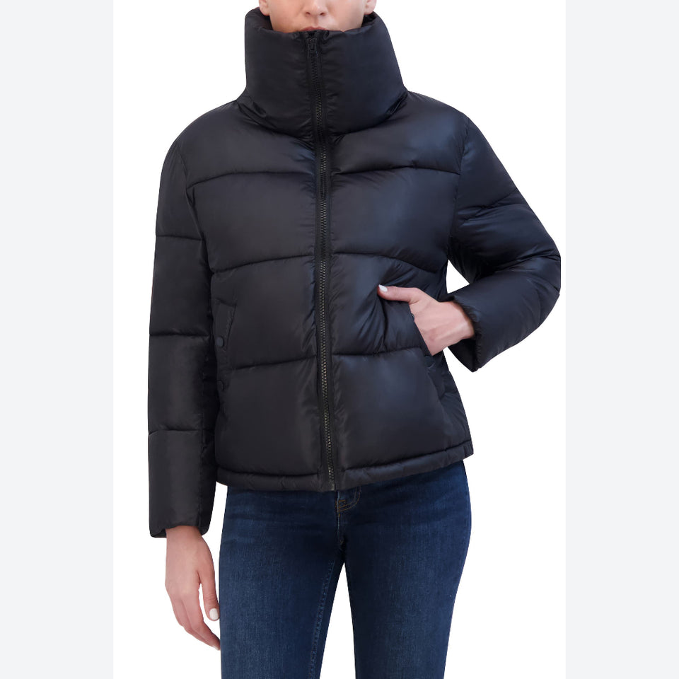 Hudson Women's Black Ultra Lightweight Stand Collar Puffer Jacket