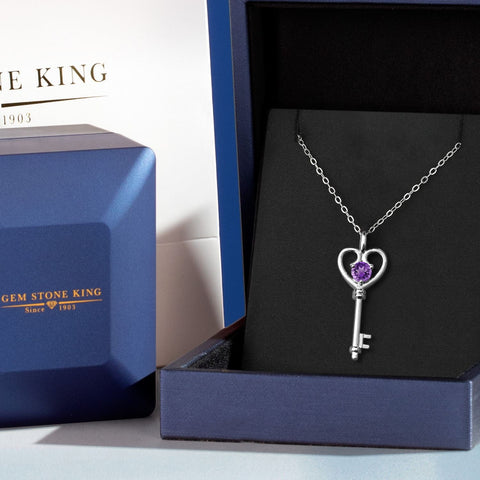 Gem Stone Women's King Silver Purple Amethyst Heart Key Pendant Necklace | Gem Stone In Lebanon