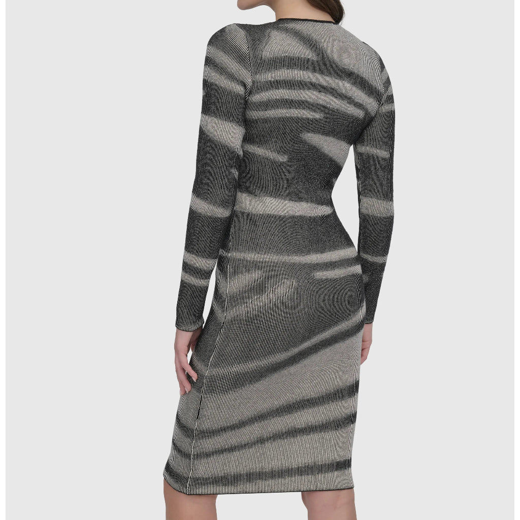 DKNY Women's Black & Grey Zip Front Long Sleeve Dress