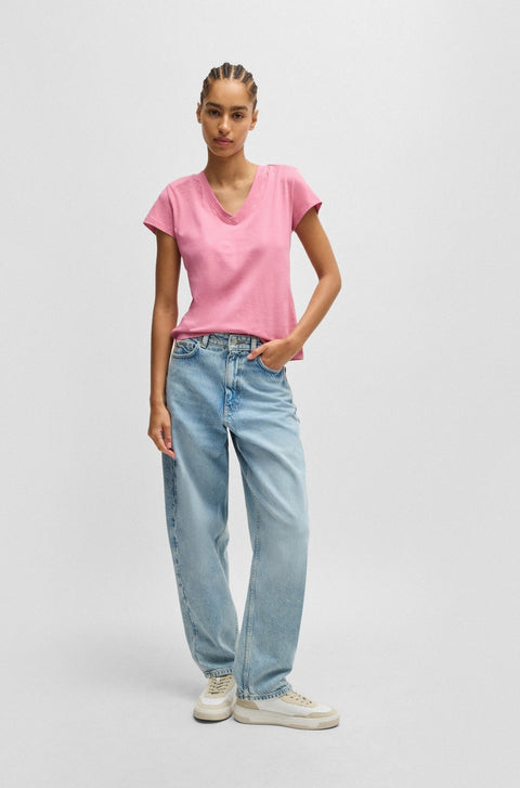 Boss Women's Pink V-Neck Cotton Embellishments T-Shirt | Boss In Lebanon