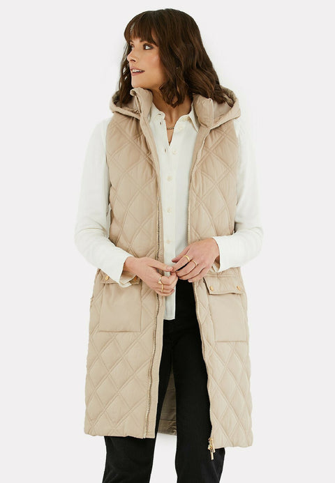 Threadbare Women's Beige Maggie Diamond Quilted Waistcoat | Threadbare In Lebanon