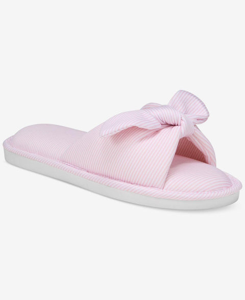 Charter Club Women's Pink Striped Bow Slide Slippers | Charter Club In Lebanon