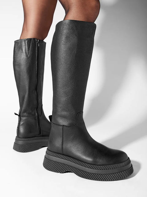 Steve Madden Women's Gylana Black Leather Platform Boots |Steve Madden In Lebanon