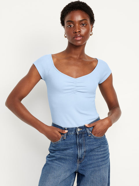 Self Esteem Women's Light Blue Cinch-Front Short Sleeve Bodysuit | Self Esteem In Lebanon