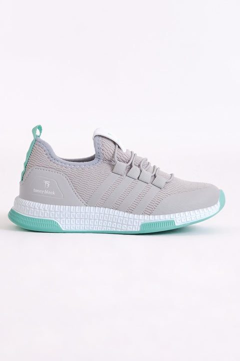 Tonny Black Kid's Grey/Aqua Relaxed Fit, Striped, Lace-up  Sneakers | Tonny Black In Lebanon