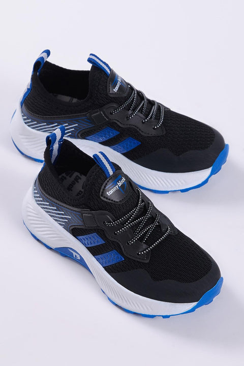 Tonny Black Kids Black & Blue Fabric Lace-Up Sneakers |Tonny Black In Lebanon