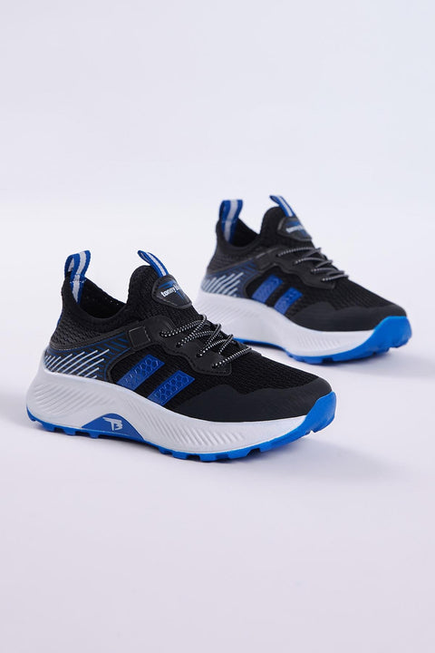 Tonny Black Kids Black & Blue Fabric Lace-Up Sneakers |Tonny Black In Lebanon