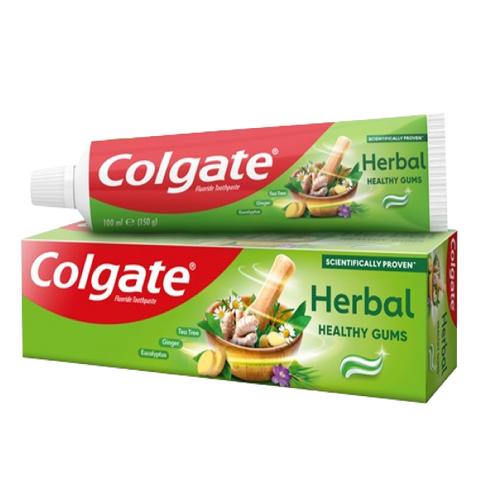 Colgate Herbal Healthy Gums toothpaste tube and packaging on a white background