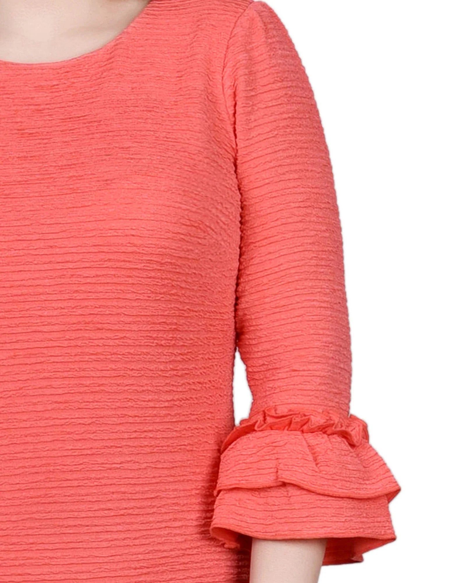 NY Collection Women's Coral  Petite 3/4 Sleeve Textured Knit Dress | NY Collection In Lebanon