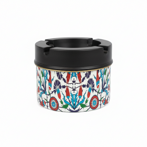 Decorative ashtray with floral pattern on a white background