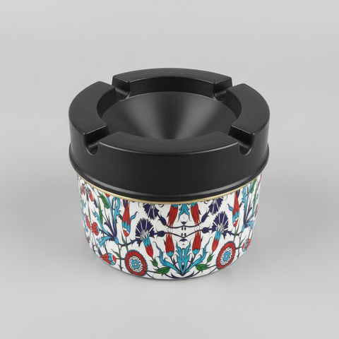 Crete Metal Ashtry with Plastic Lid ( 53-128)