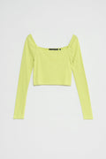 Nu-in Women's Green Cropped Square Neck Rib Top 021-01289-0013-005 FE172