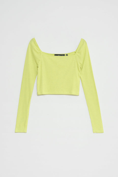 Nu-in Women's Green Cropped Square Neck Rib Top | Nu-in In Lebanon