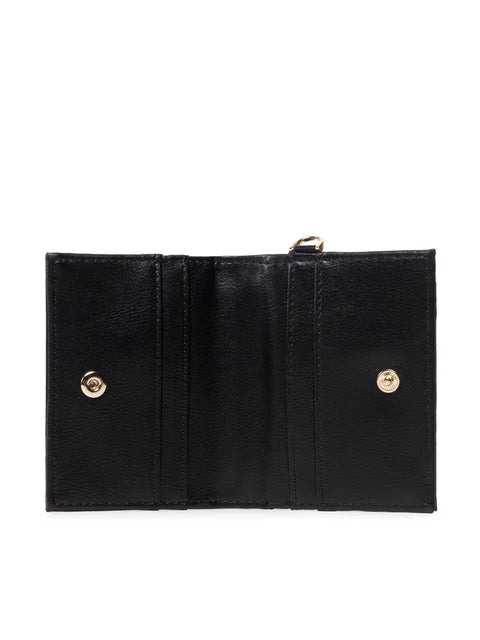 Trussardi Women's Black Leather Peony Card Holder Wallet |Trussardi In Lebanon
