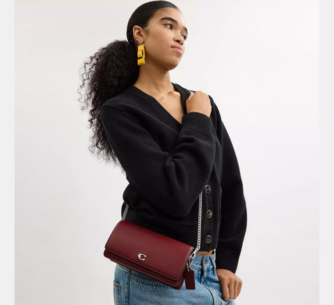 Coach Women's Burgundy Refined Leather Essential Evie Long Crossbody Bag | Coach In Lebanon