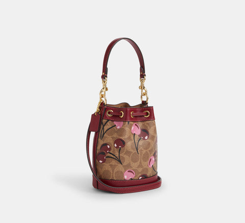 Coach Women's Tan Multi Mini Bucket Bag In Signature Canvas With Cherry Print | Coach In Lebanon