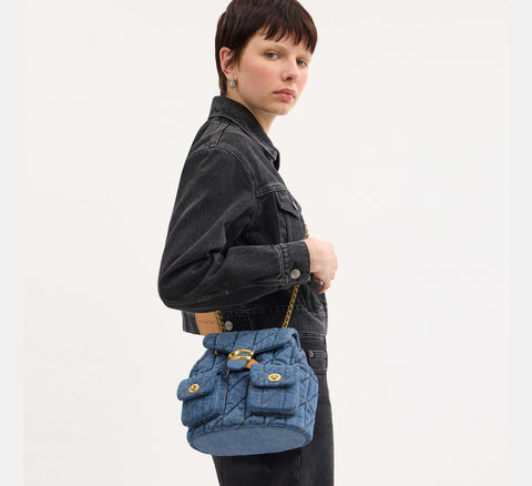 Coach Women's Blue Denim Tabby Backpack With Quilting |Coach In Lebanon