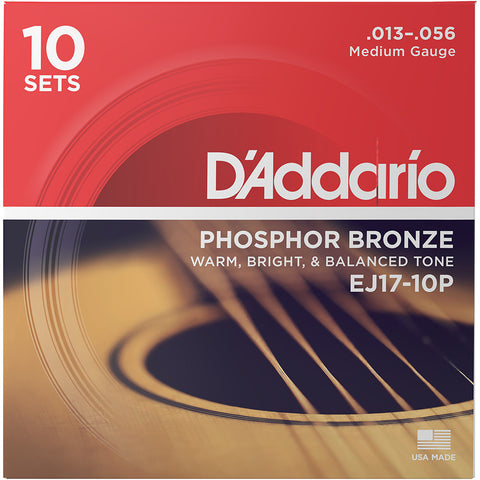 D'Addario pack Of 10 EJ Phosphor Bronze Acoustic Guitar Strings EJ17-10P | D'Addario In Lebanon