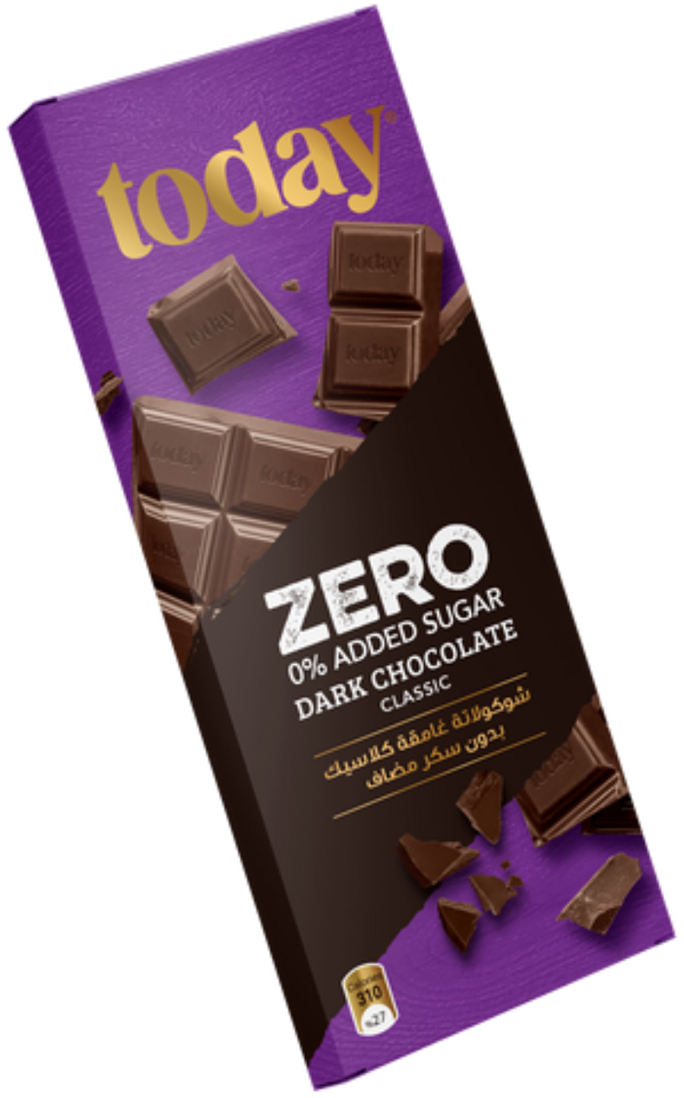 Packaging of Today Dark Chocolate Classic 65g showing the brand logo, images of dark chocolate bars, and the text 'ZERO 0% ADDED SUGAR'.