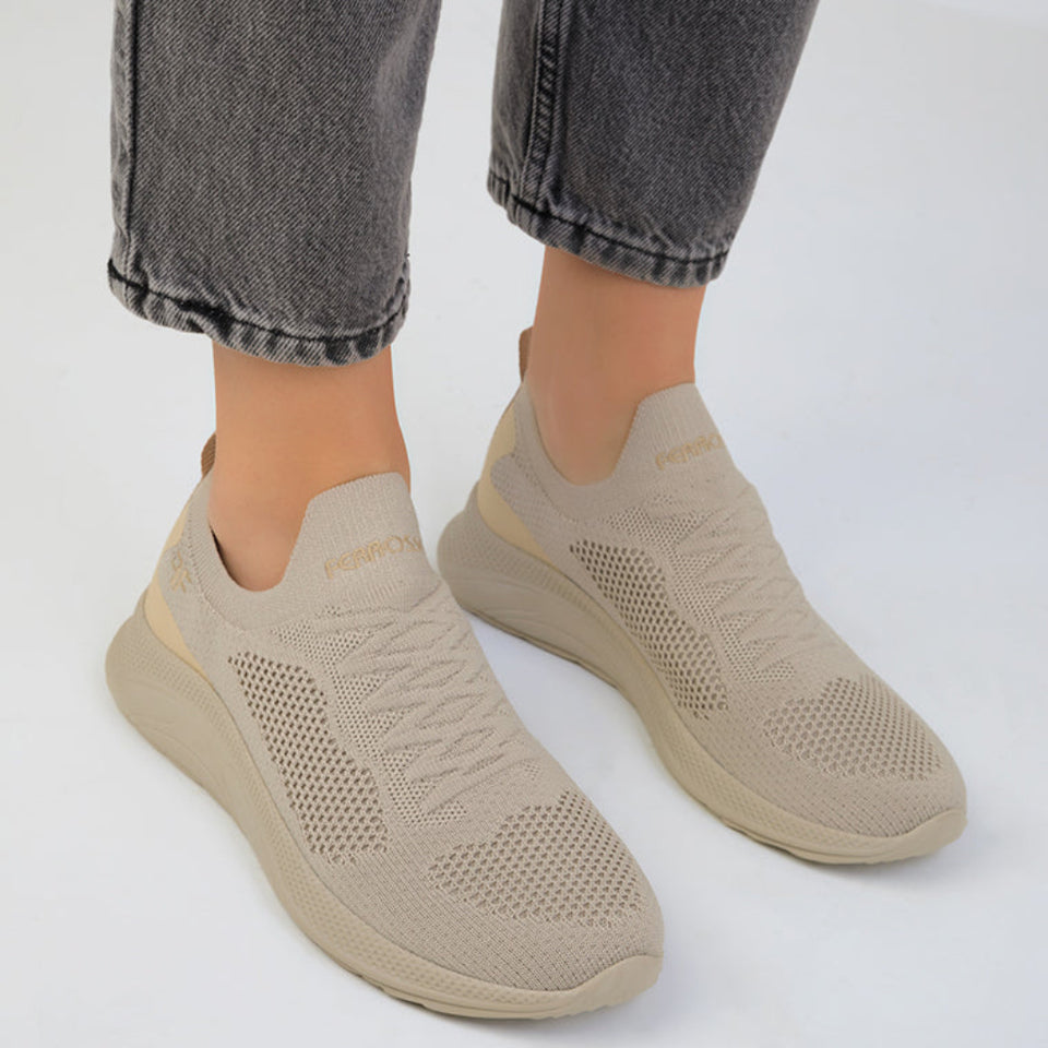 Soho Women's Beige Printed Slip-On Casual Sneakers