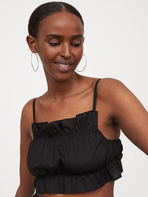 Divided Women's Black  Flounce-Trimmed Crop Top | Divided In Lebanon