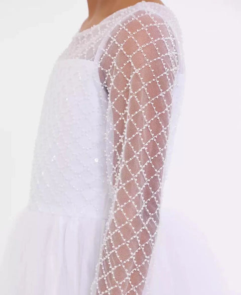 Iris & Ivy Girl's White Lattice Beading Communion Dress |Iris & Ivy In Lebanon