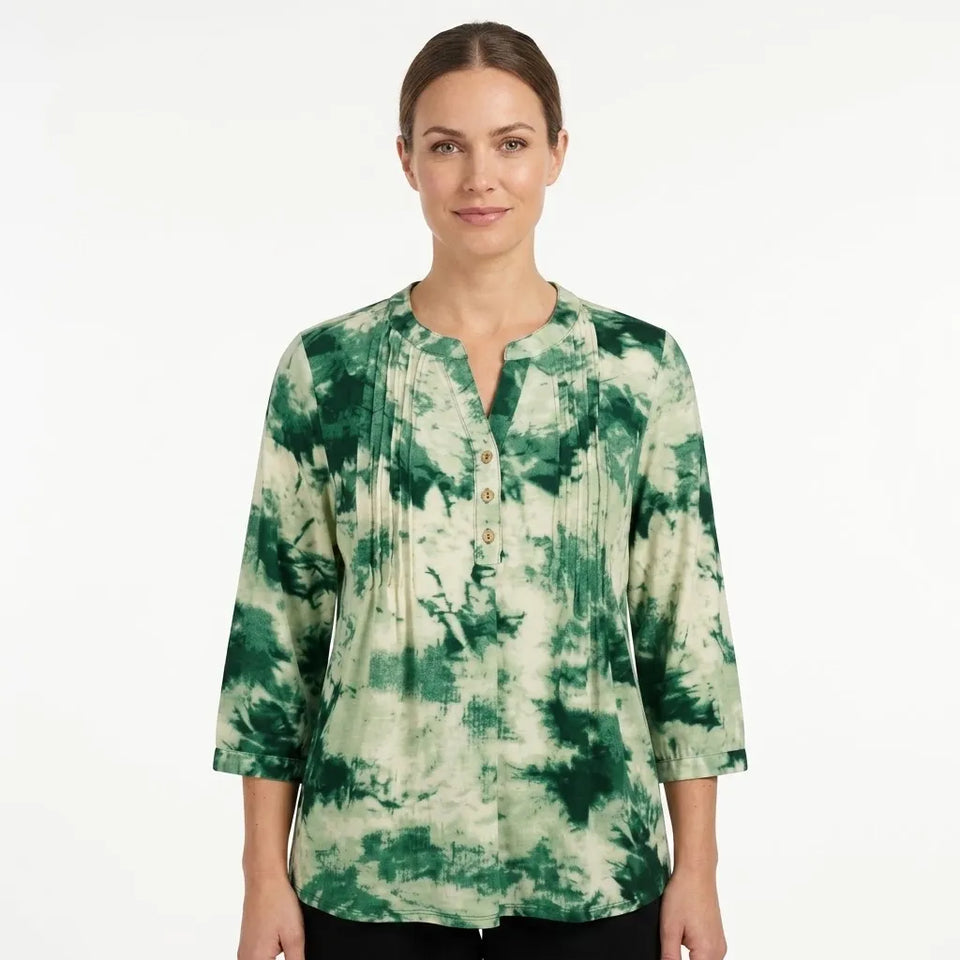 NY Collection Women's Green & Cream Three-Quarter-Sleeve Blouse