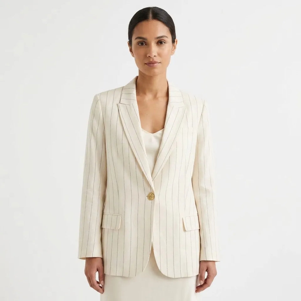 Donnakaran Newyork Women's Off-White Thin Vertical Dark Stripes Blazer
