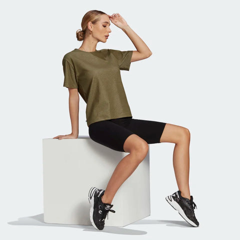 Adidas Women's Khaki  Short Sleeve Ribbed tee  T-Shirt  UCHD6 FE673(yz80)