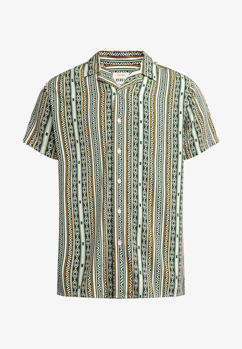 Rebel Men's Green & White Striped Geometric Short-Sleeve Shirt | Rebel in Lebanon