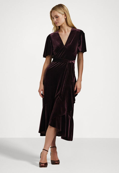 Lauren Ralph Lauren Women's Dark Purple Velvet Flutter Dress |Lauren Ralph Lauren in Lebanon