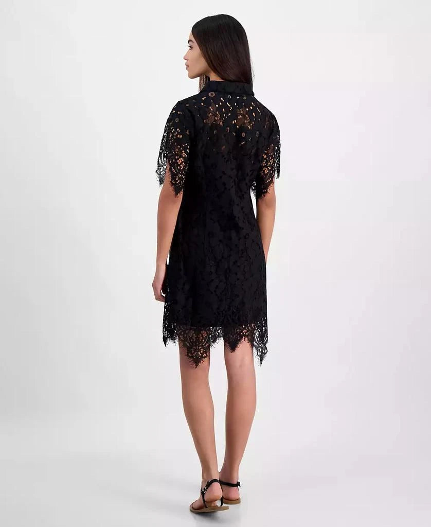 Fourteenth Place Women's Black Lace Button-Front Short-Sleeve Shirt Dress | Fourteenth Place In Lebanon