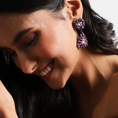 Sohi Women's Purple Geometric Drop Earrings | Sohi In Lebanon