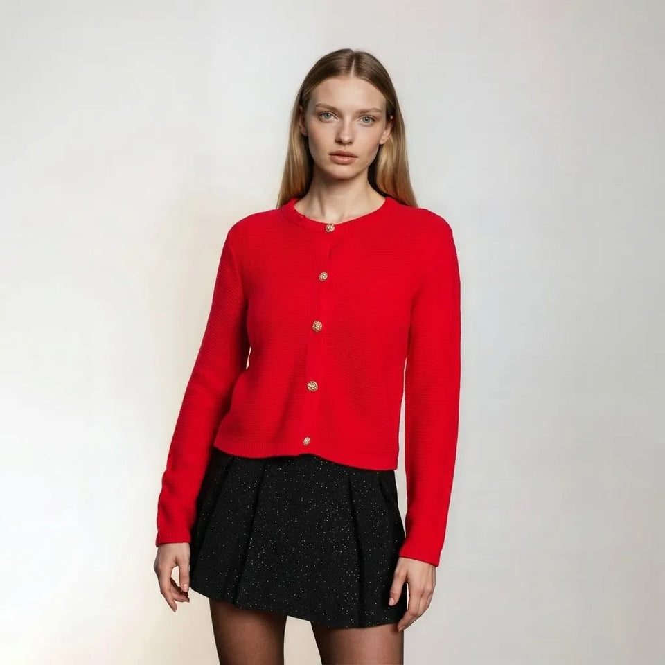 Sinsay Women's Red Button-Front Knit Cardigan