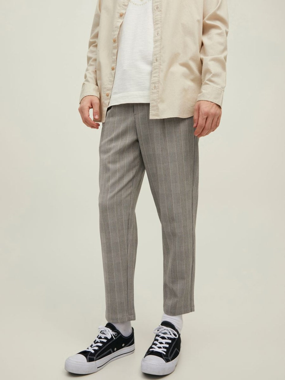 Jack & Jones Men's Beige Loose Fit Pleat-Front Trousers | Jack & Jones In Lebanon