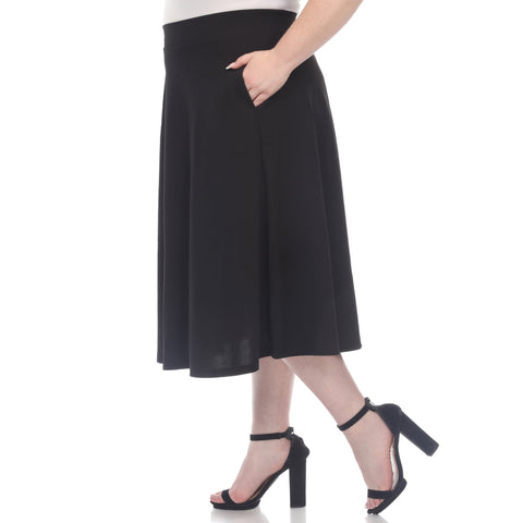 White Mark Women's Black Plus Size Flared Midi Skirt | White Mark In Lebanon