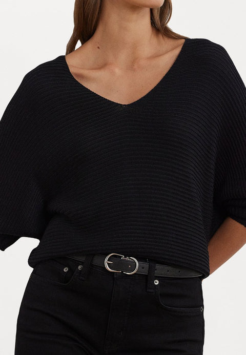 Lauren Ralph Lauren Women's Black Rib Knit Dolman Sleeve Sweater | Lauren Ralph Lauren In Lebanon