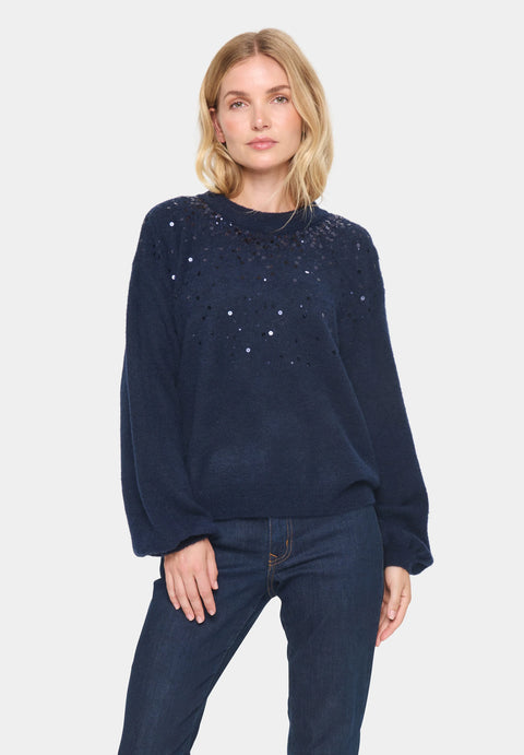 Vince Camuto Women's Dark Blue Cozy Crewneck Sequined Raglan-Sleeve Sweater | Vince Camuto In Lebanon