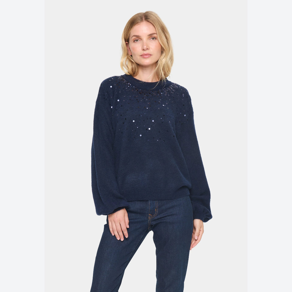Vince Camuto Women's Navy Cozy Crewneck Sequined Raglan-Sleeve Sweater