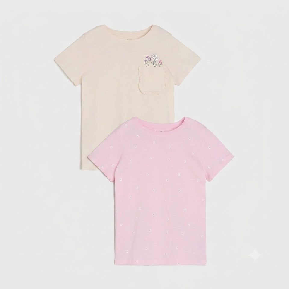 Sinsay Girl's Beige & Pink Short Sleeve T-Shirts 2 Pack