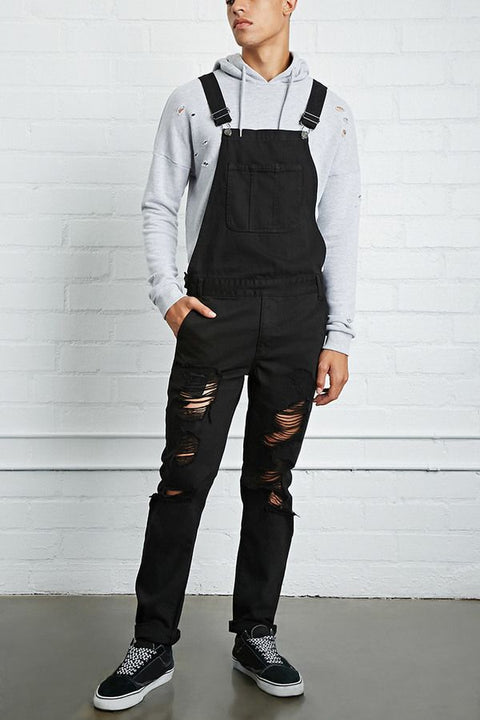 Forever 21 Men's Black Ripped Denim Overall |Forever 21 In Lebanon